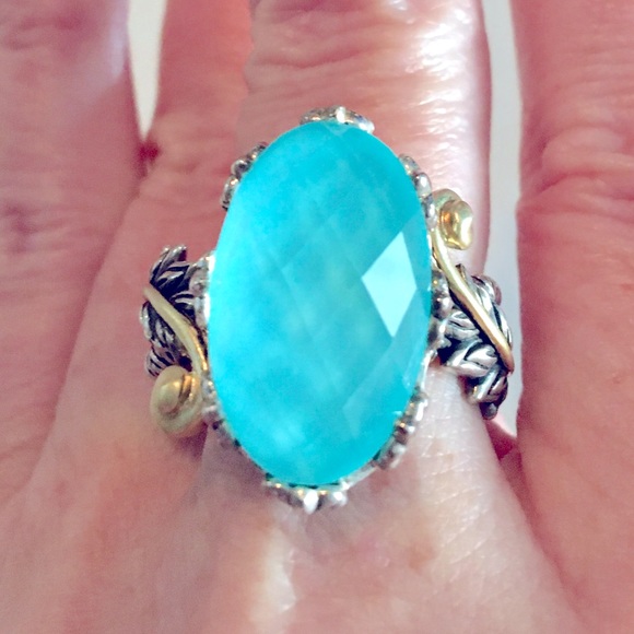 Barbara Bixby Jewelry - Barbara Bixby Turquoise Doublet Feather Ring/Sterling Silver 18 k Gold